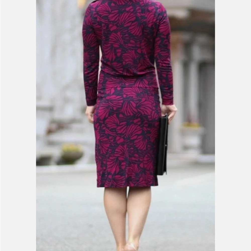 Tory Burch Etta Floral Sheath Dress Navy Fuschia Size Small Knee Length - Picture 3 of 10